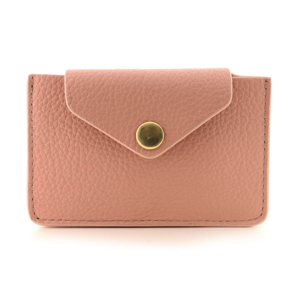 Women's Small Card Case Wallet with Flap. Mini Credit Card Holder. Soft Ash Rose Leather - COLDFIRE